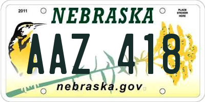 NE license plate AAZ418