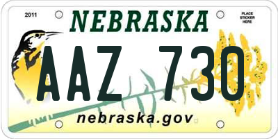 NE license plate AAZ730