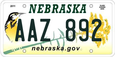 NE license plate AAZ892
