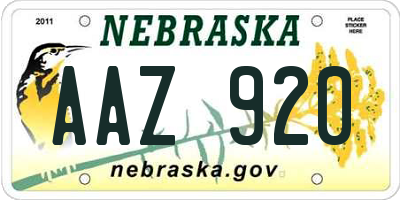 NE license plate AAZ920