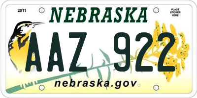 NE license plate AAZ922