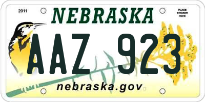 NE license plate AAZ923