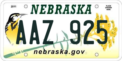 NE license plate AAZ925