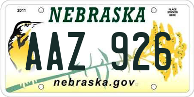 NE license plate AAZ926
