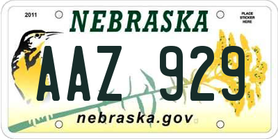NE license plate AAZ929