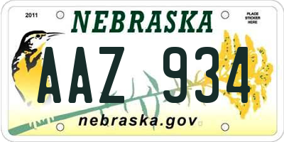 NE license plate AAZ934