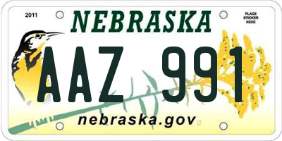 NE license plate AAZ991