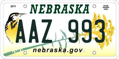 NE license plate AAZ993