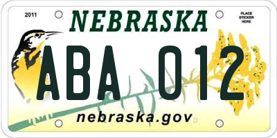 NE license plate ABA012