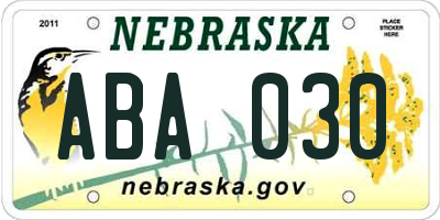 NE license plate ABA030