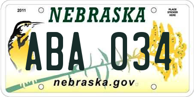 NE license plate ABA034