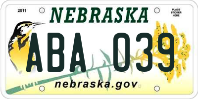 NE license plate ABA039