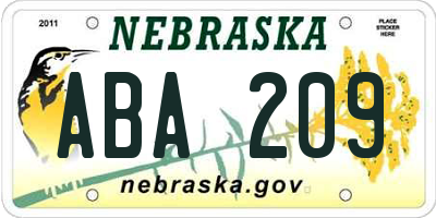 NE license plate ABA209