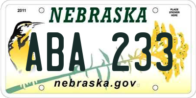 NE license plate ABA233