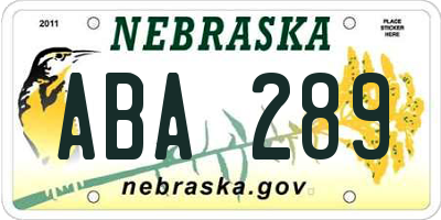 NE license plate ABA289