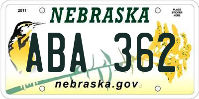NE license plate ABA362
