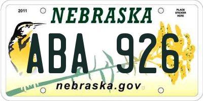 NE license plate ABA926