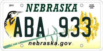 NE license plate ABA933