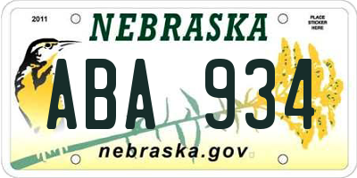 NE license plate ABA934