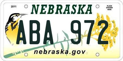 NE license plate ABA972