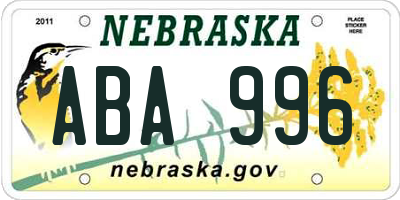 NE license plate ABA996