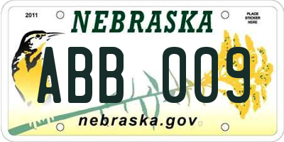 NE license plate ABB009