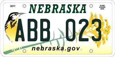 NE license plate ABB023