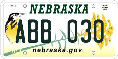 NE license plate ABB030