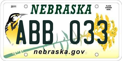 NE license plate ABB033