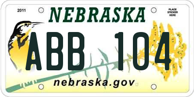 NE license plate ABB104