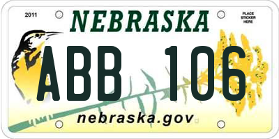 NE license plate ABB106