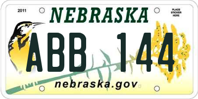 NE license plate ABB144