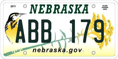 NE license plate ABB179