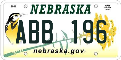 NE license plate ABB196