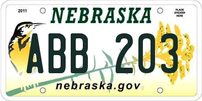 NE license plate ABB203