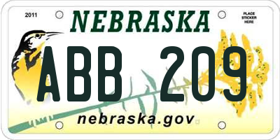 NE license plate ABB209