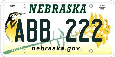 NE license plate ABB222