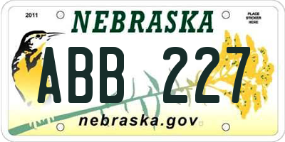 NE license plate ABB227