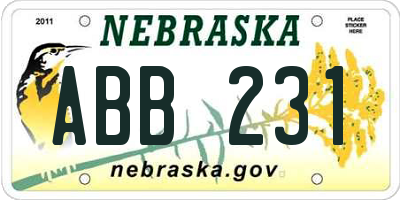 NE license plate ABB231