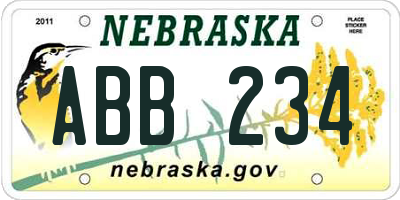 NE license plate ABB234