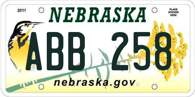 NE license plate ABB258