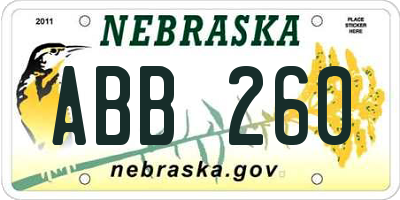 NE license plate ABB260