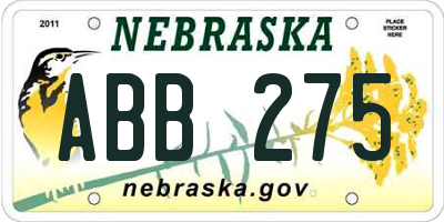 NE license plate ABB275