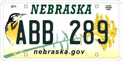 NE license plate ABB289