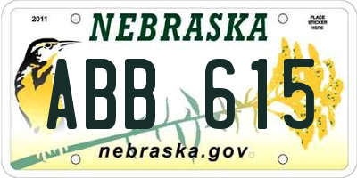 NE license plate ABB615