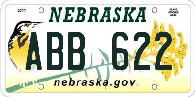 NE license plate ABB622