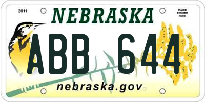 NE license plate ABB644