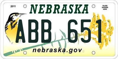 NE license plate ABB651