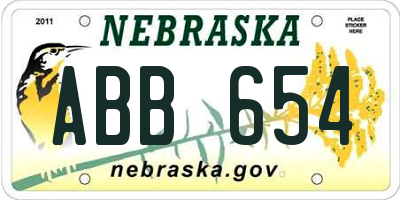 NE license plate ABB654