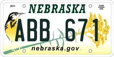 NE license plate ABB671